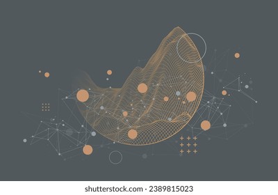 Modern science technology abstract background using circle shapes. Wireframe spot surface illustration.  Handmade vector art.