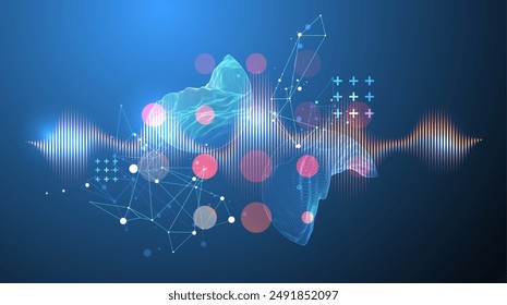 Modern science technology abstract background using circle shapes. Wireframe spot surface illustration.  Vector