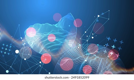 Modern science technology abstract background using circle shapes. Wireframe spot surface illustration.  Vector