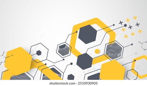 Fondo abstracto de ciencia o tecnología moderna utilizando Formas hexagonales. Ilustración de superficie de punto de alambre. Vector.