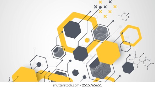 Fondo abstracto de ciencia o tecnología moderna utilizando Formas hexagonales. Ilustración de superficie de punto de alambre. Vector.