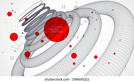Modern science or technology art background. Vector wireframe spiral abstraction.