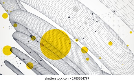 Modern science or technology art background. Vector wireframe spiral abstraction.