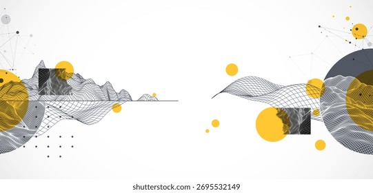 Modern science and technology background. Abstract wireframe art. Vector.