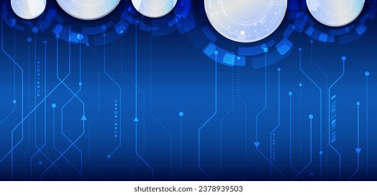 Modern science technology background. Futuristic web banner template. Internet security, protection. Digital internet communication on blue background. Engineering vector illustration.