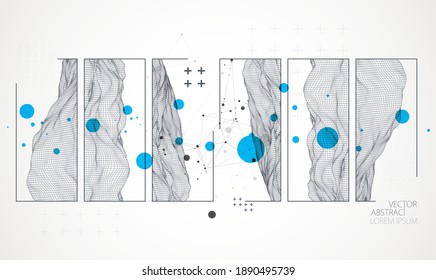 Modern science or technology elements in square. Trendy abstract background. Surface illustration. Vector.