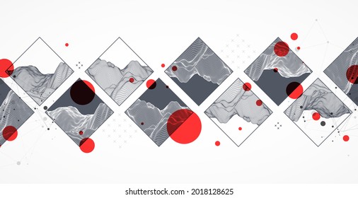Modern science or technology elements in square. Trendy abstract background. Surface illustration. Vector.