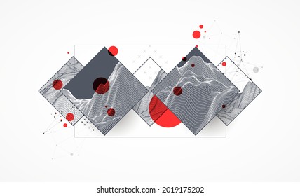 Modern science or technology elements in square. Trendy abstract background. Surface illustration. Vector.
