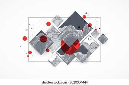 Modern science or technology elements in square. Trendy abstract background. Surface illustration. Vector.