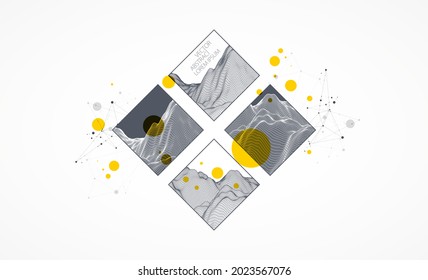 Modern science or technology elements in square. Trendy abstract background. Surface illustration. Vector.