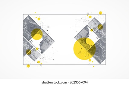 Modern science or technology elements in square. Trendy abstract background. Surface illustration. Vector.