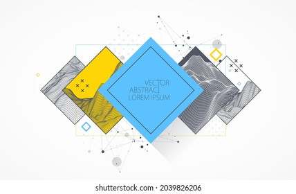 Modern science or technology elements in square. Trendy abstract background. Surface illustration. Vector.