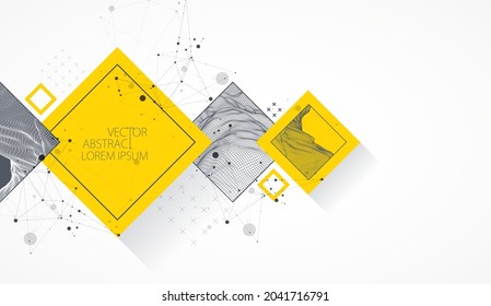 Modern science or technology elements in square. Trendy abstract background. Surface illustration. Vector.