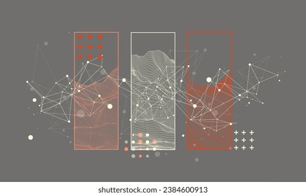 Modern science or technology elements in square. Trendy abstract background. Surface illustration. Hand drawn vector art