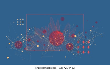 Modern science or technology elements in square. Trendy abstract background. Surface illustration. Hand drawn vector art