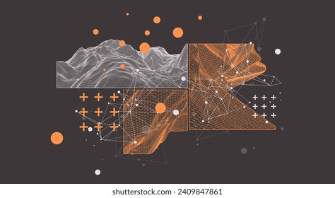 Modern science or technology elements in square. Trendy abstract background. Surface illustration. Hand drawn vector art.