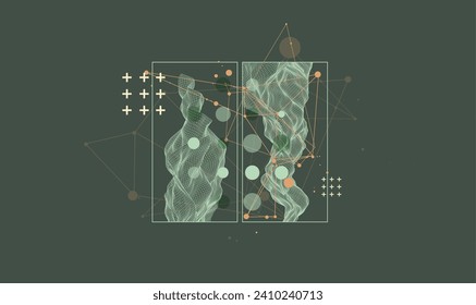 Modern science or technology elements in square. Trendy abstract background. Surface illustration. Hand drawn vector art.