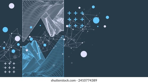 Modern science or technology elements in square. Trendy abstract background. Surface illustration. Hand drawn vector art.