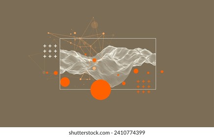 Modern science or technology elements in square. Trendy abstract background. Surface illustration. Hand drawn vector art.