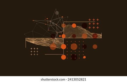Modern science or technology elements in square. Trendy abstract background. Surface illustration. Hand drawn vector art.