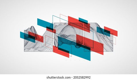 Moderne Elemente der Wissenschaft oder Technologie. Trendy abstrakter Hintergrund. Oberflächengrafik. Vektorgrafik.