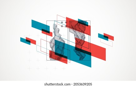Elementos científicos o tecnológicos modernos. Fondo abstracto de moda. Ilustración superficial. Vector.
