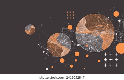 Modern science or technology elements. Trendy abstract background. Cyberspace surface illustration. Hand drawn vector.