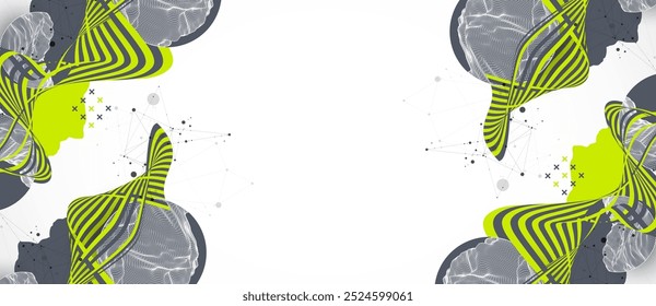 Elementos modernos de ciencia o tecnología. Fondo abstracto de moda. Ilustración de la superficie del ciberespacio. Vector dibujado a mano.