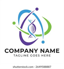 Modern Science and Technology Logo with DNA Helix Atomic Orbitals Company Branding and Identity Design