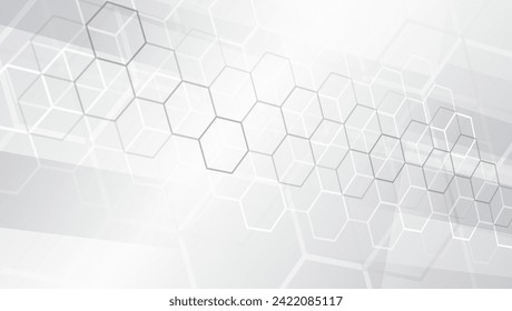 Modern science vector presentation. Abstract hexagons, futuristic concept. Data transfer and protection, internet communication on a grey background. High computer technology design.