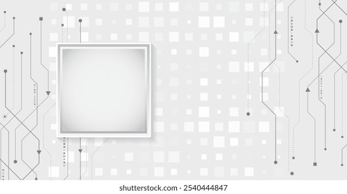 Modern science vector presentation. Abstract square and circuit board futuristic concept. Data transfer and protection, internet communication on a grey background. High computer technology design.