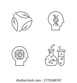 Modern sciences pixel perfect linear icons set. Customizable thin line contour symbols. Human biology, ecology, cybernetics and chemistry. Isolated vector outline illustrations. Editable stroke