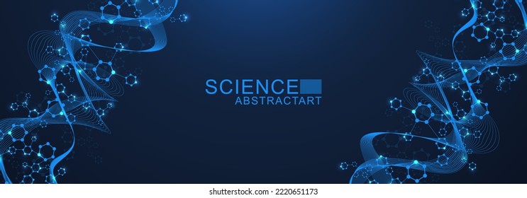 Modern scientific background with hexagons, lines and dots. Wave flow abstract background. Molecular structure for medical, technology, chemistry, science. Vector illustration.