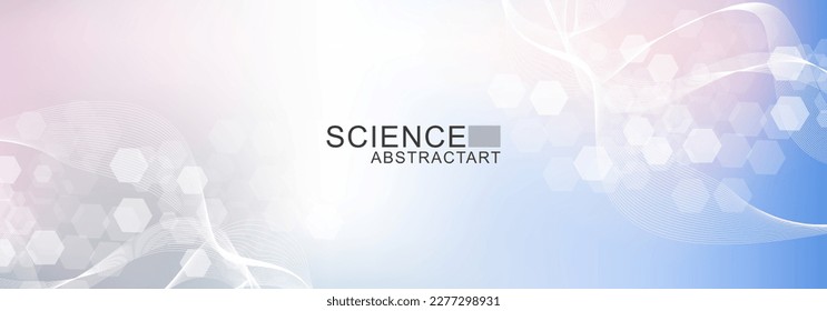 Modern scientific background with hexagons, lines and dots. Wave flow abstract background. Molecular structure for medical, technology, chemistry, science. Vector illustration