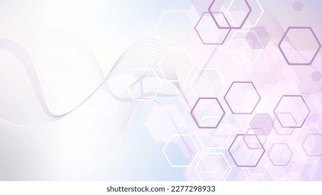 Modern scientific background with hexagons, lines and dots. Wave flow abstract background. Molecular structure for medical, technology, chemistry, science. Vector illustration