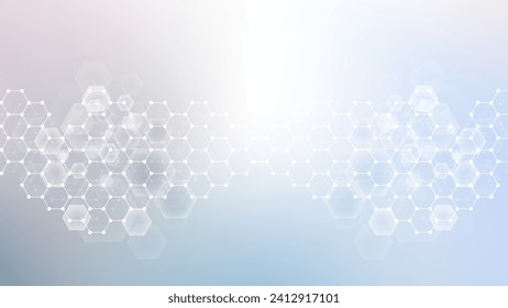 Modern scientific background with hexagons, lines and dots. Wave flow abstract background. Molecular structure for medical, technology, chemistry, science. Vector illustration