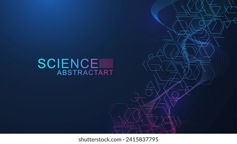 Modern scientific background with hexagons, lines and dots. Wave flow abstract background. Molecular structure for medical, technology, chemistry, science. Vector illustration