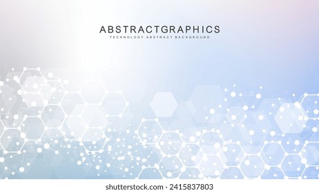 Modern scientific background with hexagons, lines and dots. Wave flow abstract background. Molecular structure for medical, technology, chemistry, science. Vector illustration