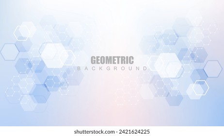 Modern scientific background with hexagons, lines and dots. Wave flow abstract background. Molecular structure for medical, technology, chemistry, science. Vector illustration