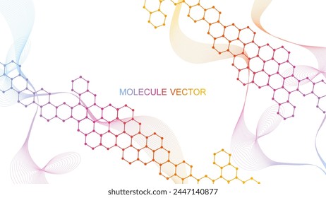 Modern scientific background with hexagons, lines and dots. Wave flow abstract background. Molecular structure for medical, technology, chemistry, science. Vector illustration
