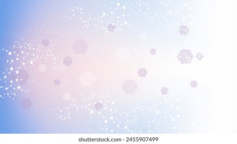 Fondo científico moderno con hexágonos, líneas y puntos. Fondo abstracto de flujo de onda. Estructura molecular para medicina, tecnología, química, ciencia. Ilustración vectorial