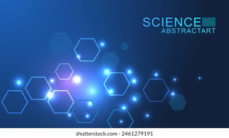 Fondo científico moderno con hexágonos, líneas y puntos. Fondo abstracto de flujo de onda. Estructura molecular para medicina, tecnología, química, ciencia. Ilustración vectorial.