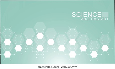 Modern scientific background with hexagons, lines and dots. Wave flow abstract background. Molecular structure for medical, technology, chemistry, science. Vector illustration