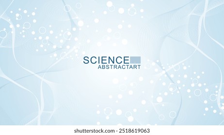Fondo científico moderno con hexágonos, líneas y puntos. Fondo abstracto de flujo de onda. Estructura molecular para medicina, tecnología, química, ciencia. Ilustración vectorial