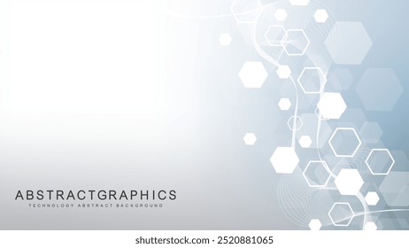 Moderno fundo científico com hexágonos, linhas e pontos. Plano de fundo abstrato do fluxo de ondas. Estrutura molecular para medicina, tecnologia, química, ciência. Ilustração vetorial