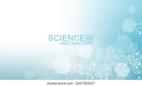 Modern scientific background with hexagons, lines and dots. Wave flow abstract background. Molecular structure for medical, technology, chemistry, science. Vector illustration