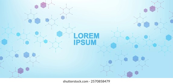 Modern scientific background with hexagons, lines and dots. Wave flow abstract background. Molecular structure for medical, technology, chemistry, science. Vector illustration