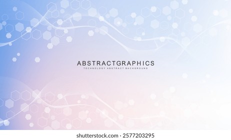 Modern scientific background with hexagons, lines and dots. Wave flow abstract background. Molecular structure for medical, technology, chemistry, science. Vector illustration