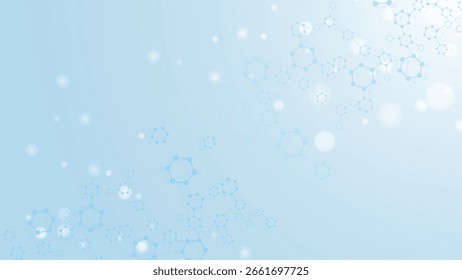 Moderner wissenschaftlicher Hintergrund mit Sechsecken, Linien und Punkten. Abstrakter Hintergrund des Wellenflusses. Molekulare Struktur für Medizin, Technologie, Chemie, Wissenschaft. Vektorgrafik