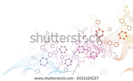 Modern scientific background with hexagons, lines and dots. Wave flow abstract background. Molecular structure for medical, technology, chemistry, science. Vector illustration